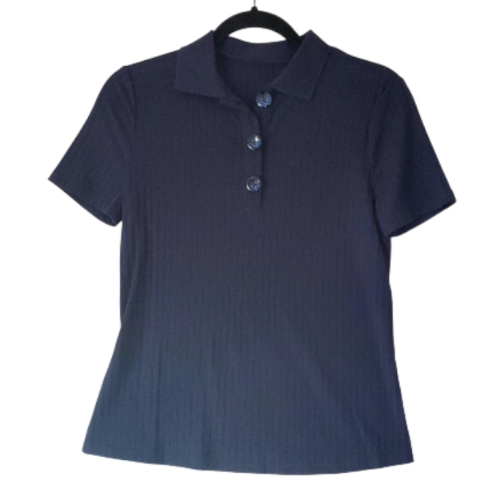 JNSQ Button Front Collar‎ Neck Solid Navy Tee Size 4 NWT